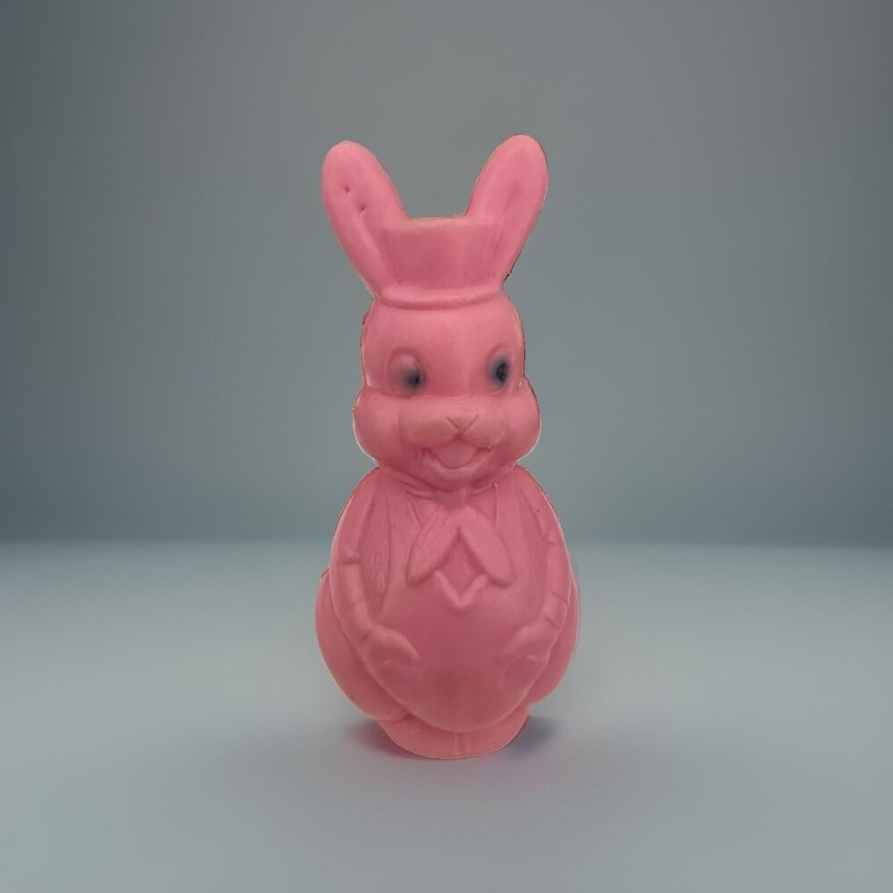 Vintage 1950’s Easter Bunny Candy Holder Pink Egg Shape Collectible Holiday 5” T